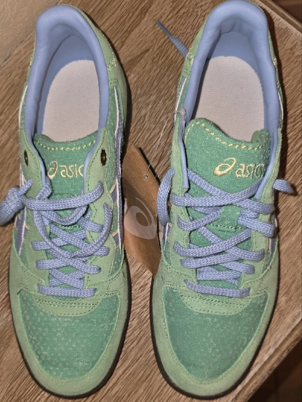 Asics Seafoam Green and Light Blue Suede Sneakers